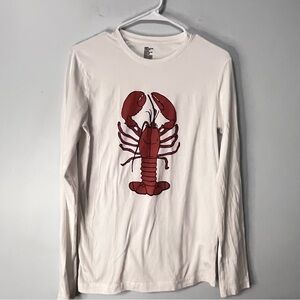 Long sleeve cotton tee Beach vacation Lobster with scoop neck oversized Small